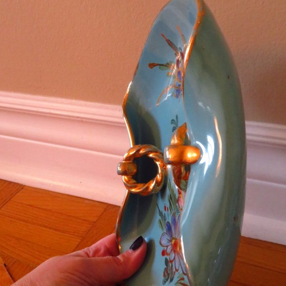 VTG Antique italian folded tray ,hand painted, gold gilded ,flowers - Picture 7 of 8